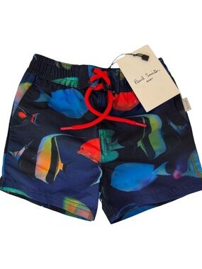 NWT PAUL SMITH Baby Boy Swim Trunks Bathing Suit Ocean Tropical Fish Print 6M